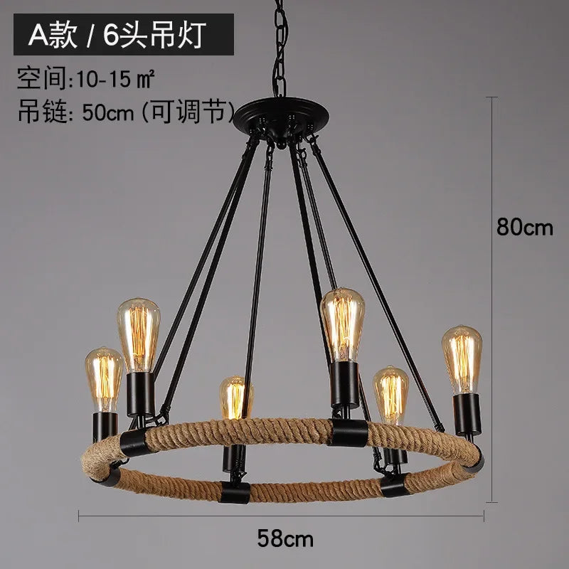 Lustre Vintage Lucien Sillage en Corde — 6 têtes
