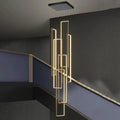 Lustre — Grand lustre Or noir LED maison intérieur salon escalier Hall rectangulaire