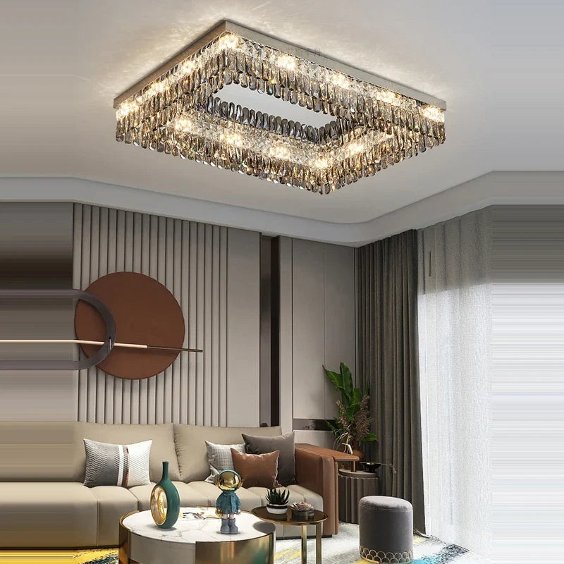 Lustre — LED dimmable rond rectangulaire en cristal