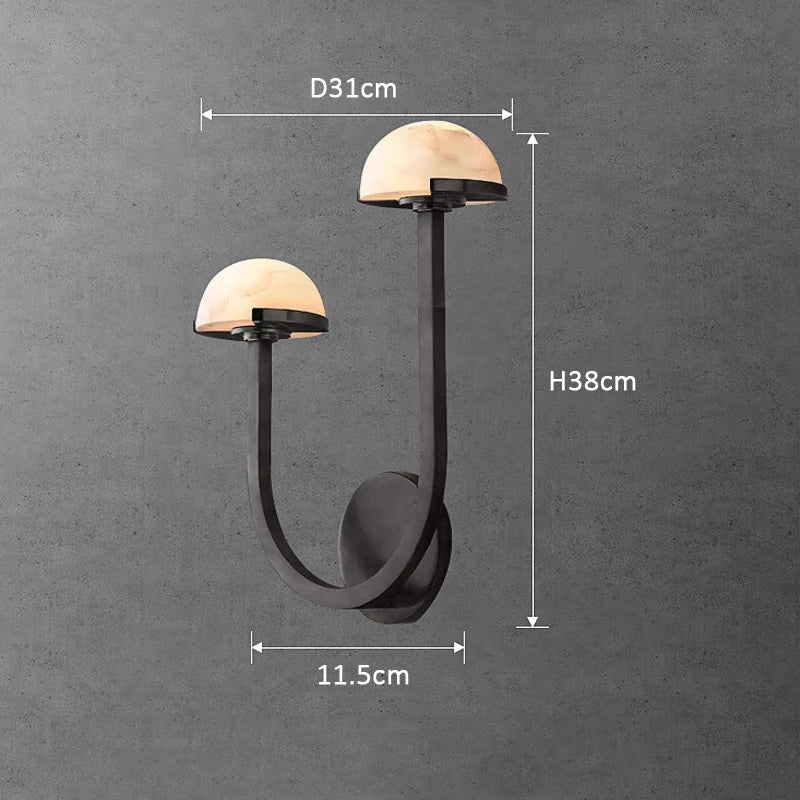 Applique murale — Style Américain Vintage Double Demi Boule Couloir Escalier Lampe Noir Cuivre LED Chambre Salon Marbre Décoratif Applique Murale