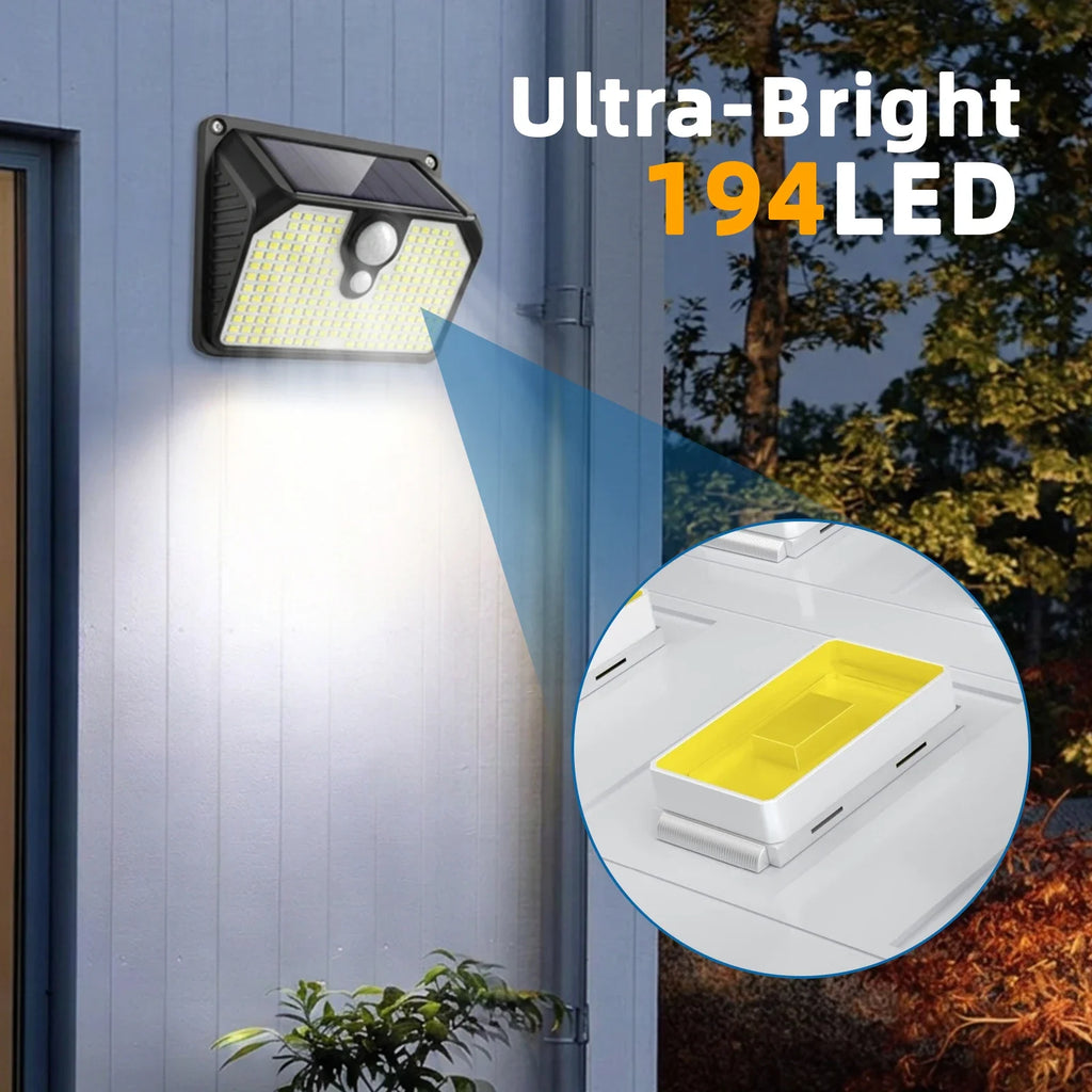 Applique solaire extérieure 194 LED avec détecteur de mouvement et trois modes – Sentélie