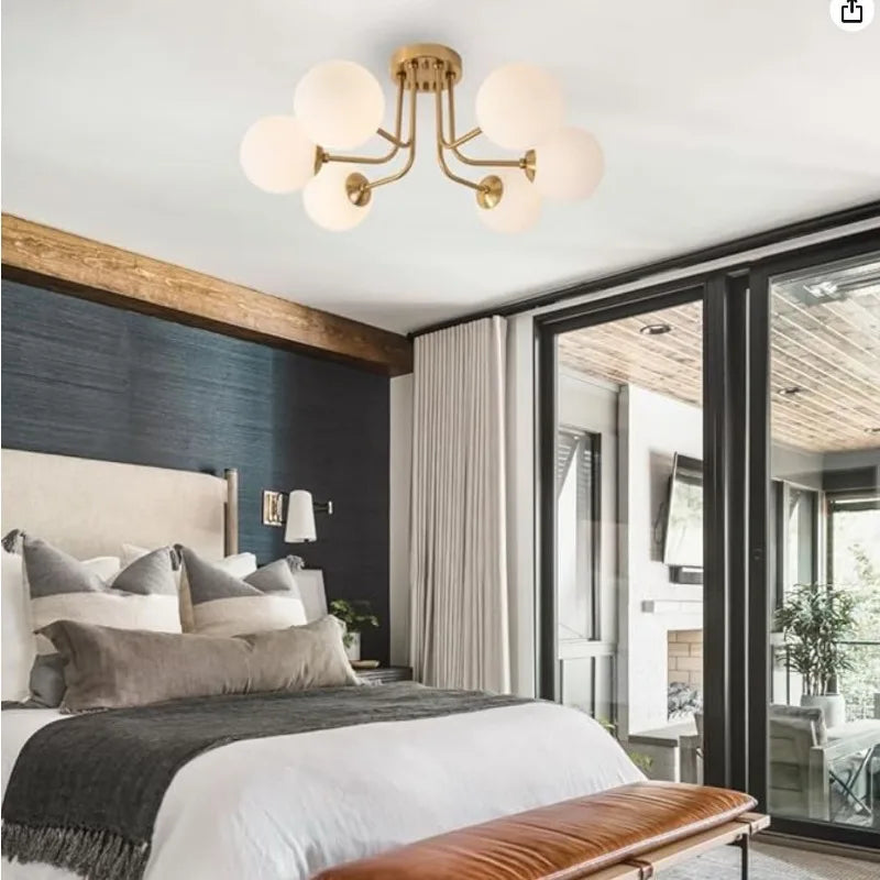 Abat-jour — Moderne en fer forgé chambre salon lampe de porche avec abat-jour sphérique en verre blanc plafonnier semi-encastré