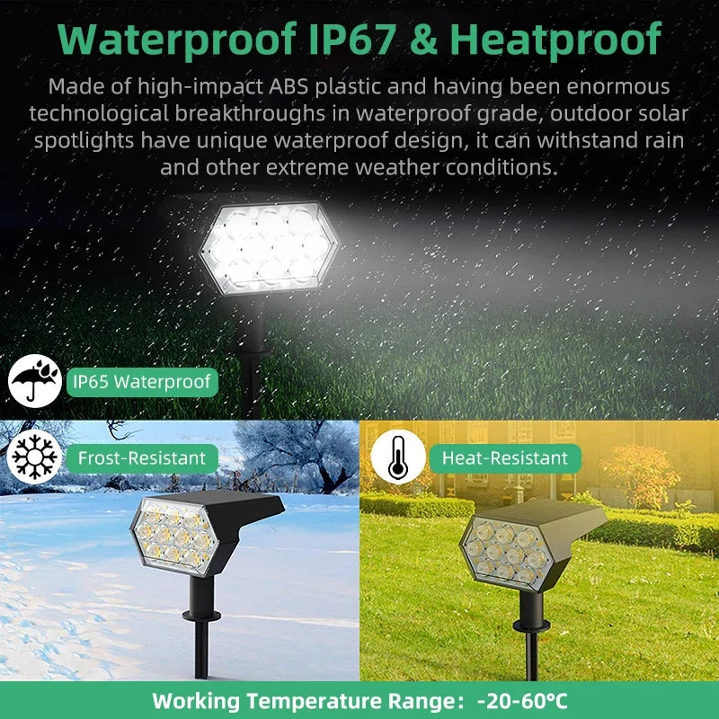 KHTO lumières solaires extérieures 92 LED spots solaires extérieurs IP67 étanche lampes de jardin solaires 2 en 1 pour porche de jardin de cour