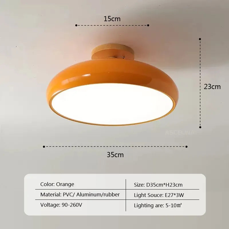 Plafonnier — Vintage LED plafonnier en bois nordique Orange PVC rond Luminaire salon chambre salle à manger couloir intérieur décor Luminaire