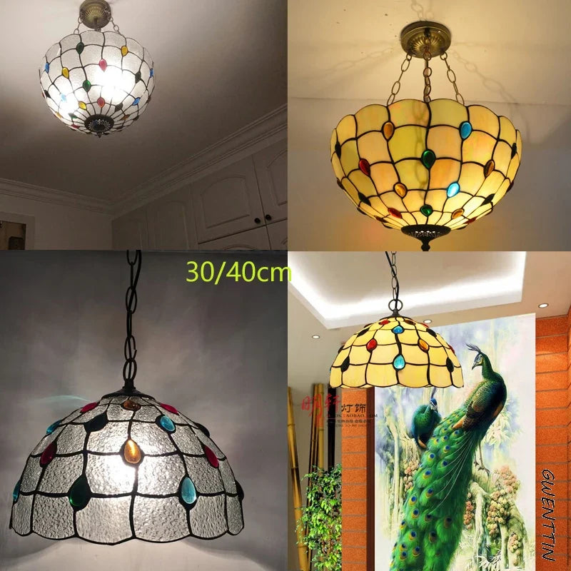 Suspension tiffany vitrail pteris luminaire décoratif pour intérieur Adrien Respire en Verre - Le Charme du Verre dans le Décor