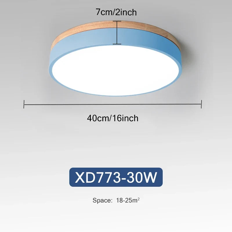 Plafonnier — Rond 7 couleurs nordique LED plafonniers pour salon chambre plafonniers en bois 3 lumières couleur réglable couloir balcon