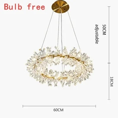 Suspension — En cristal de fleur moderne Suspension lustres LED de luxe pour salon 60 80 100 cm anneaux suspendus suspension