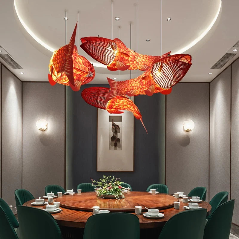 Lustre — En bambou style chinois créatif avec gros poisson