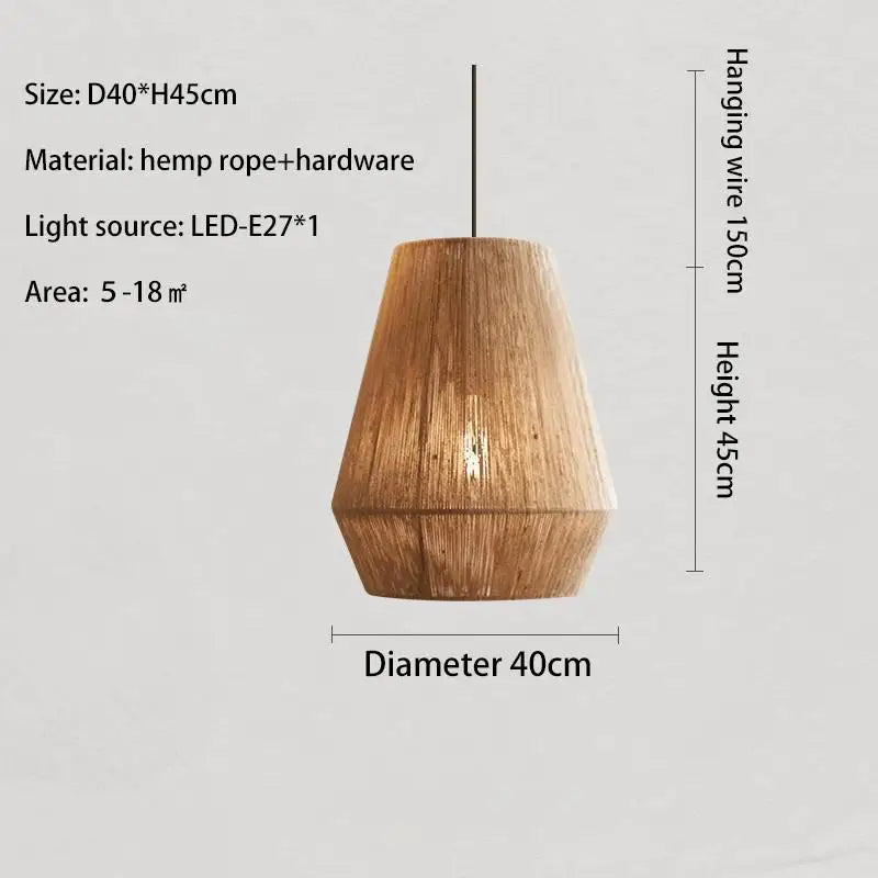 Suspension Wabi-sabi Estelle Brume en Corde Tressée et Rotin — A-D40cm / Lumière blanche 6000K ; A-D40cm / Lumière chaude 3500K ; A-D40cm / Lumière neutre 4500K