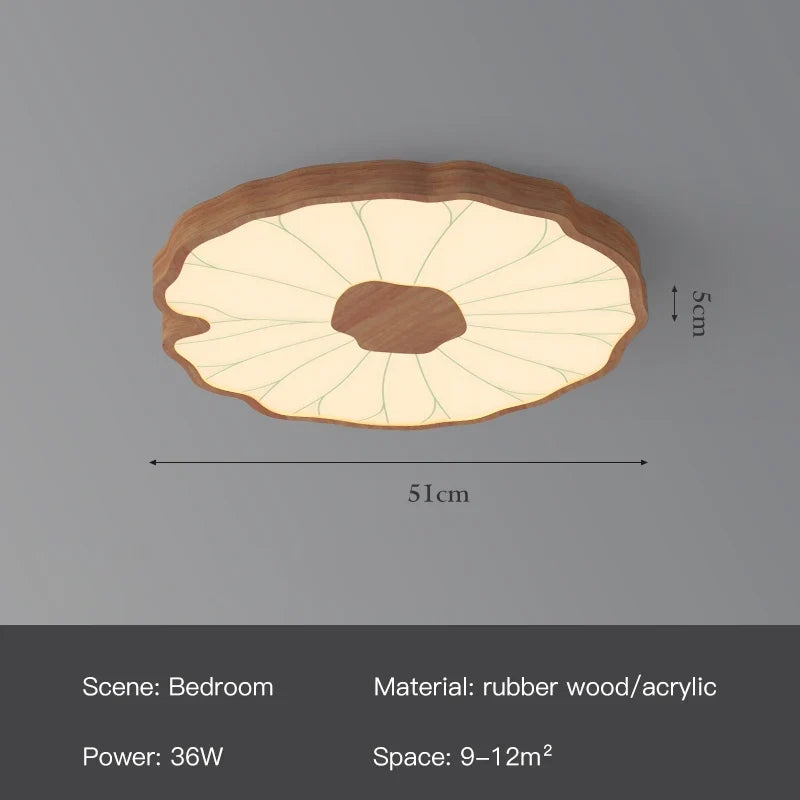 Plafonnier — Moderne design feuille lotus en bois avec lumière LED