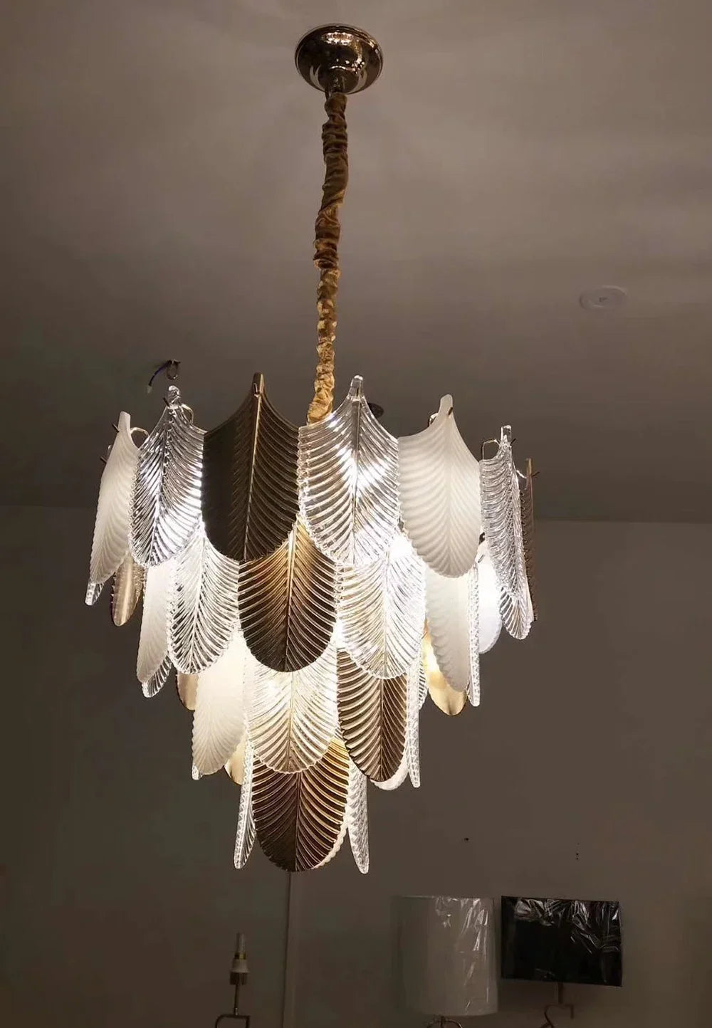 Lustre — Luxe postmoderne LED lustre éclairage E14 salon Villa hall grands lustres décoration de la maison en verre longue lampe suspendue