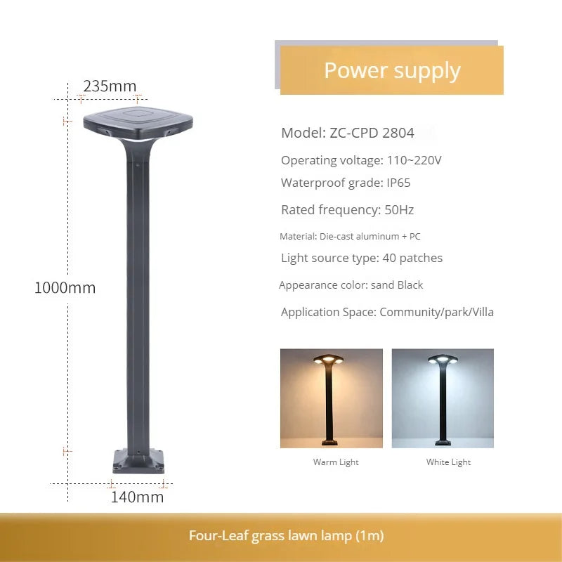 Borne de jardin LED étanche en aluminium, version solaire à silicium monocristallin ou filaire – Aurévia