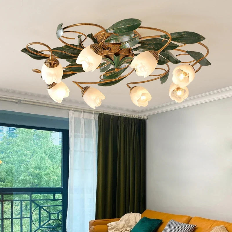 Plafonnier — Lanterne fleurs française ancienne retro européen cuivre plafonnier chambre salon