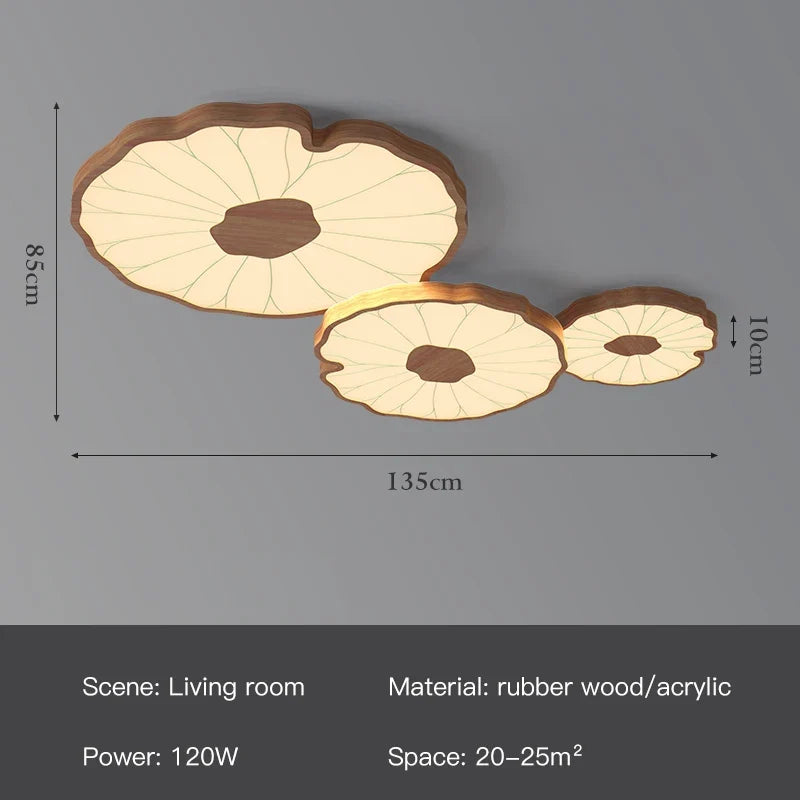 Plafonnier — Moderne design feuille lotus en bois avec lumière LED