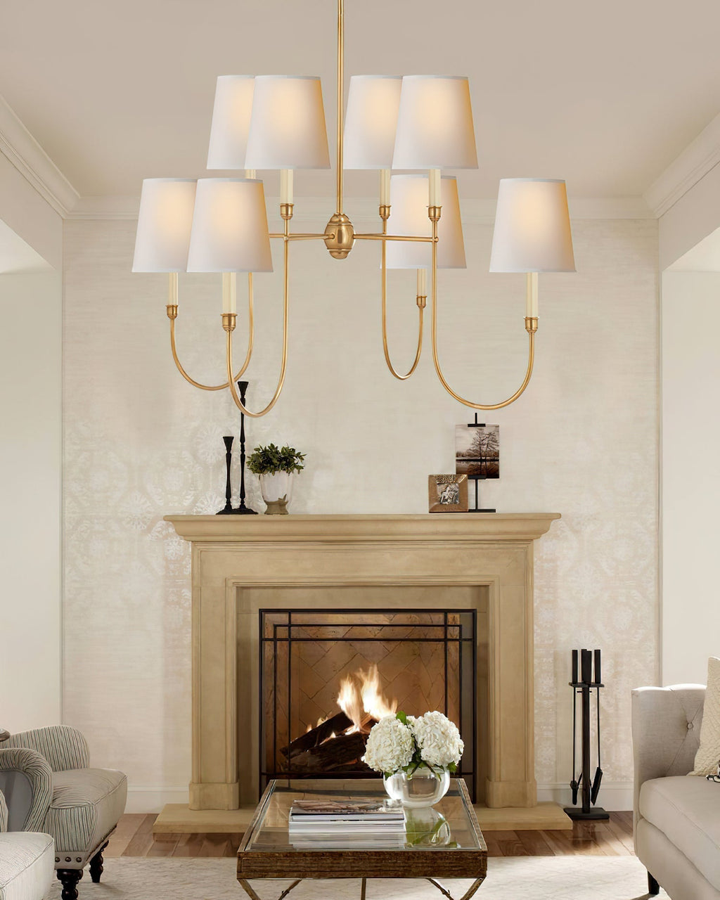 Lustra Chandelier Vendôme en Laiton avec Abat-jour Blanc - Neutralighting