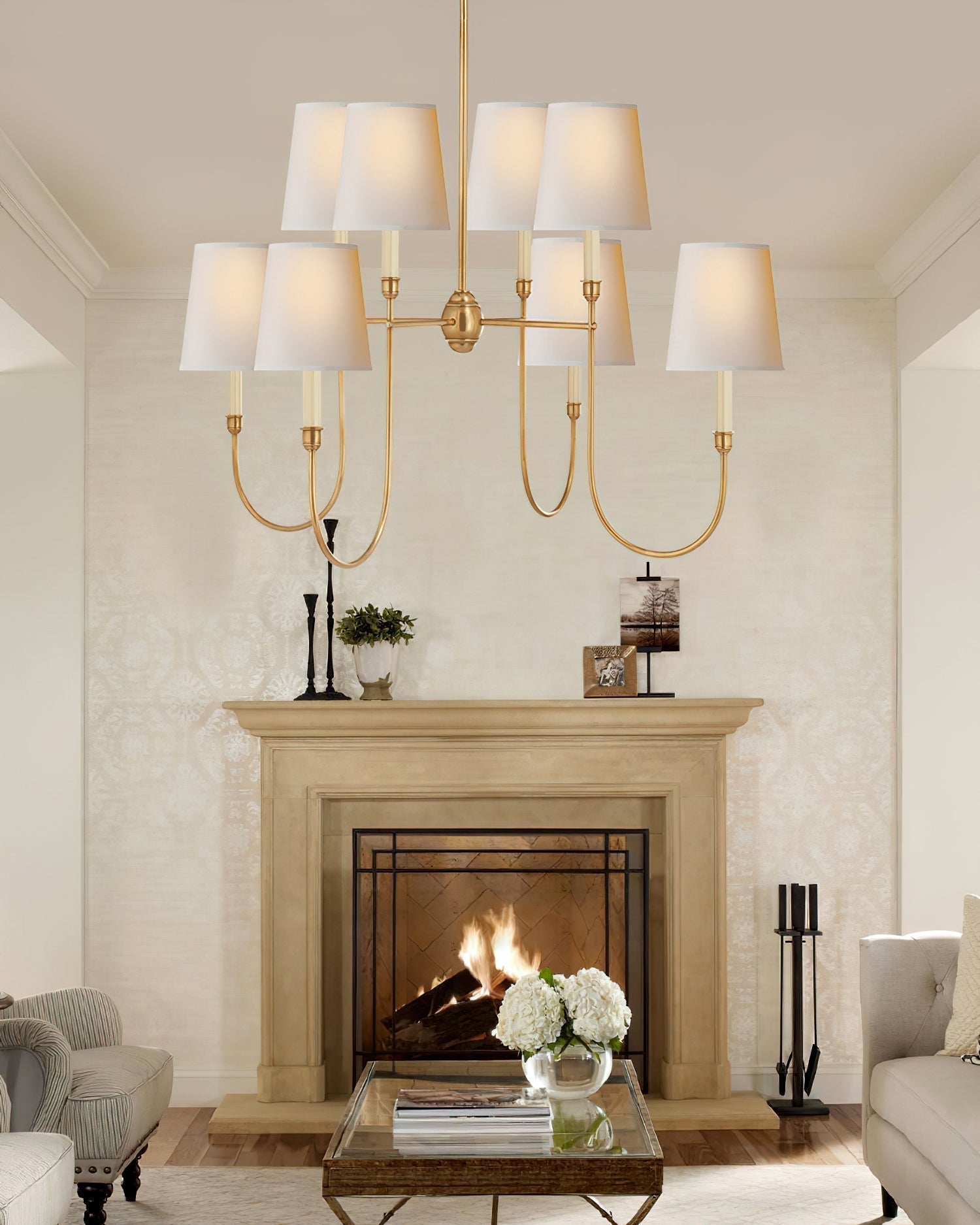 Lustra Chandelier Vendôme en Laiton avec Abat-jour Blanc - Neutralighting