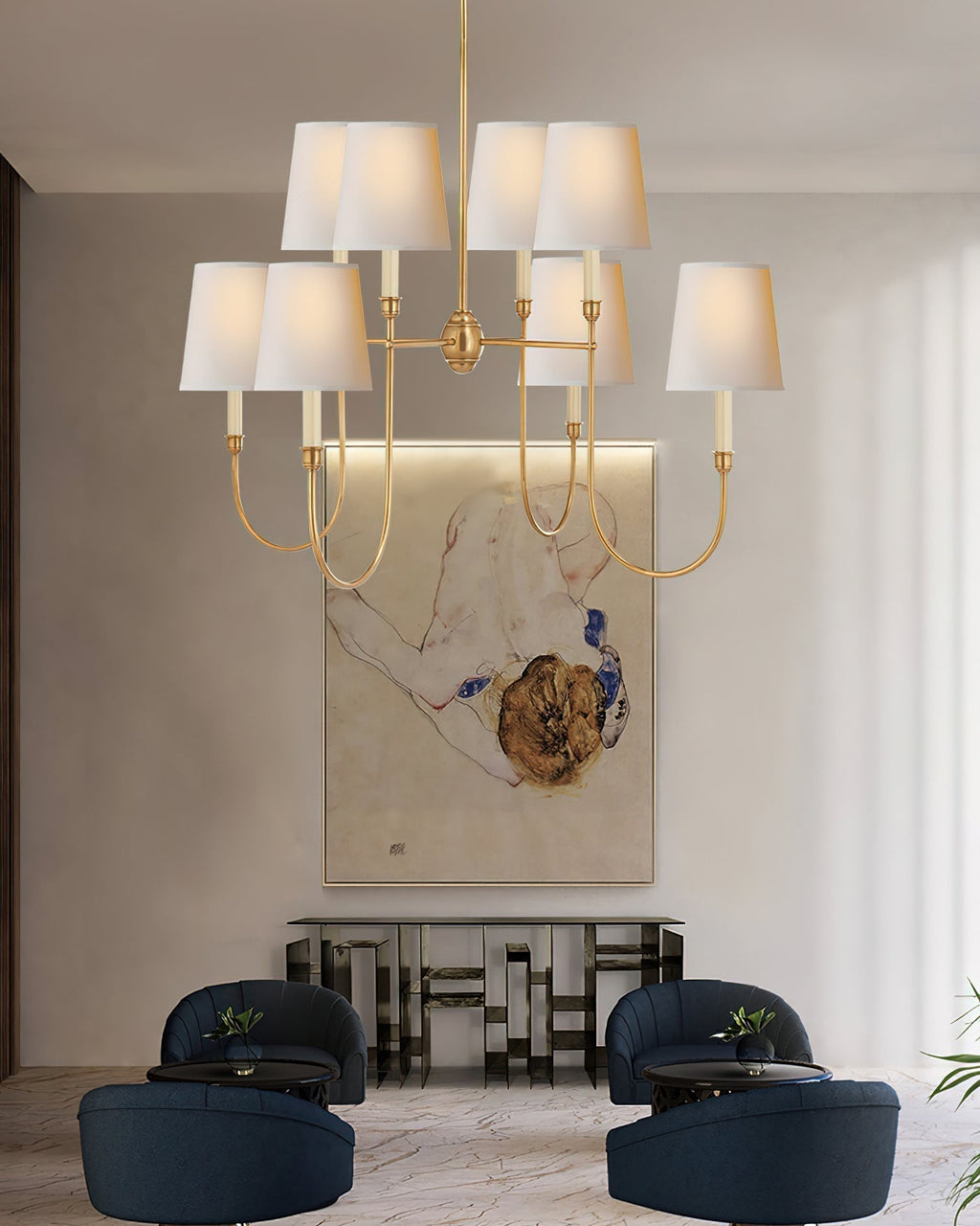 Lustra Chandelier Vendôme en Laiton avec Abat-jour Blanc - Neutralighting