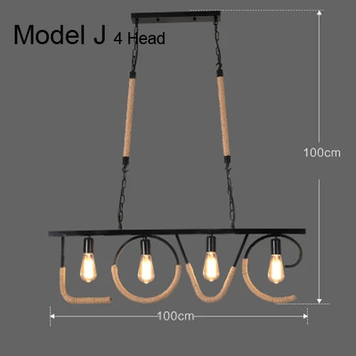 Suspension Industrielle Sacha Rivage en Corde — J 4 Tête / 85V-265V