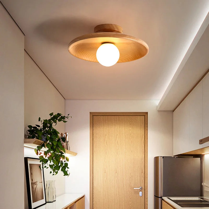 Plafonnier — Nordique plafonnier rond en bois pour vestiaire chambre salle d'étude couloir enfant maison intérieur éclairage de haute qualité