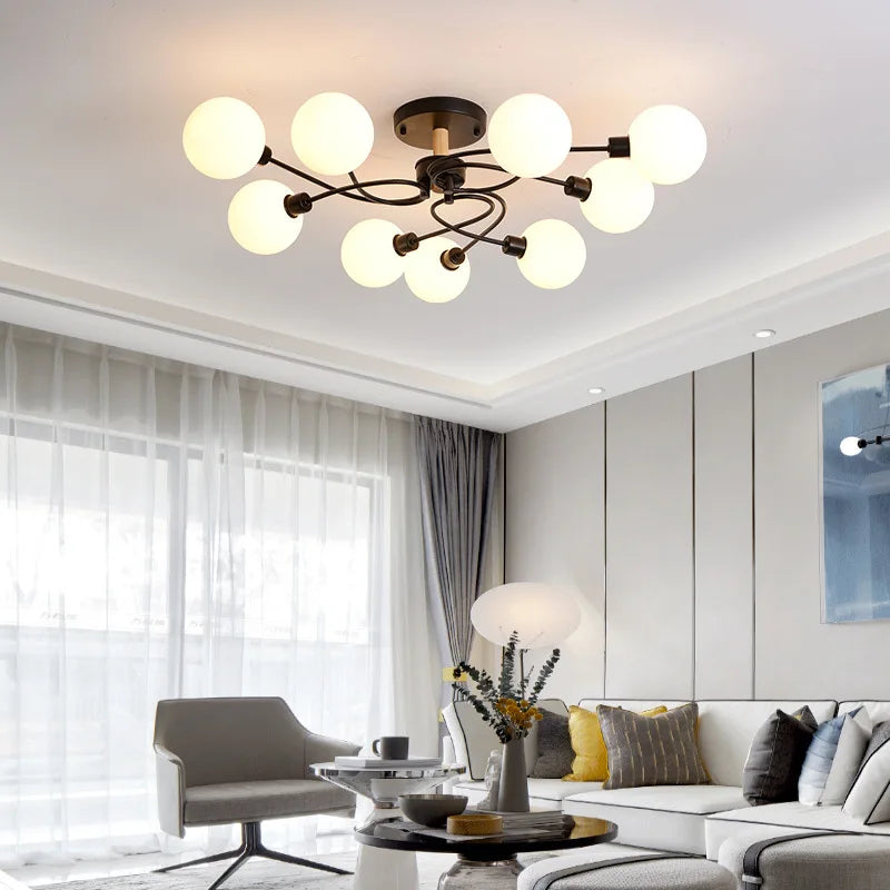 Plafonnier — Boule de verre nordique or noir pour salon chambre Hall suspension lampe décor à la maison éclairage Lustres Luminaires