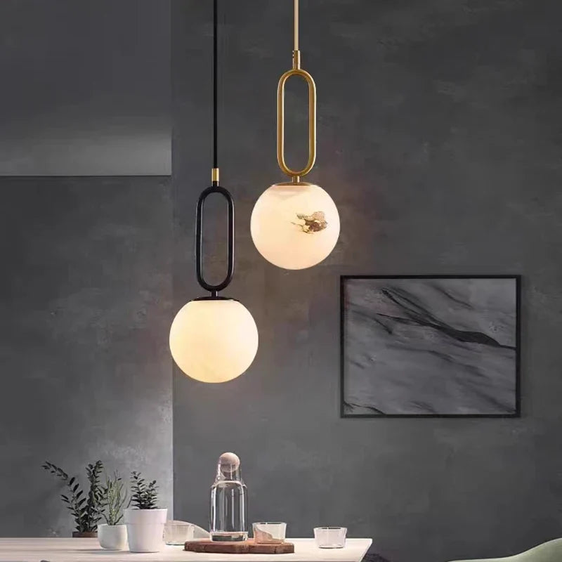 Lampe à poser — Suspendue LED en laiton et marbre naturel décorative réglable