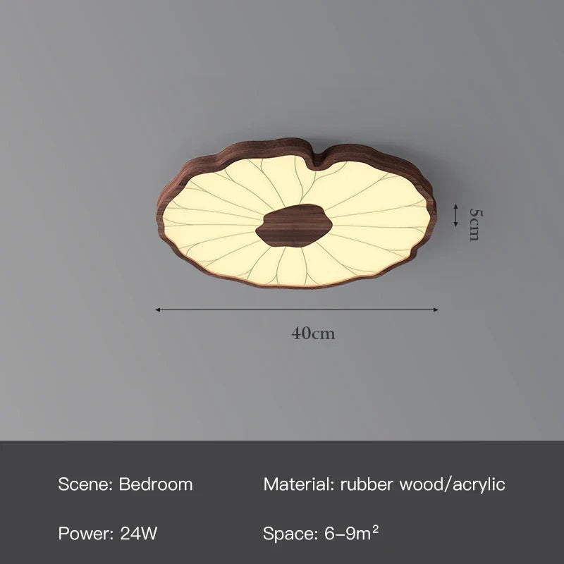 Plafonnier — Moderne design feuille lotus en bois avec lumière LED