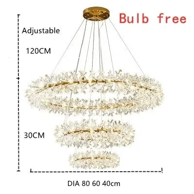 Suspension — En cristal de fleur moderne Suspension lustres LED de luxe pour salon 60 80 100 cm anneaux suspendus suspension