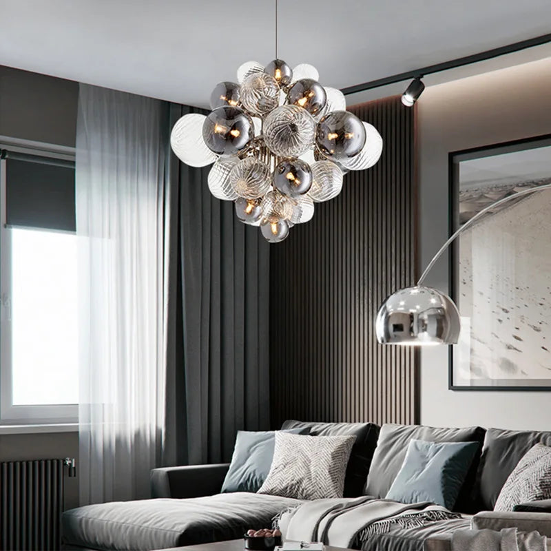 Lustre — Nordique créatif en fer et bulles de verre