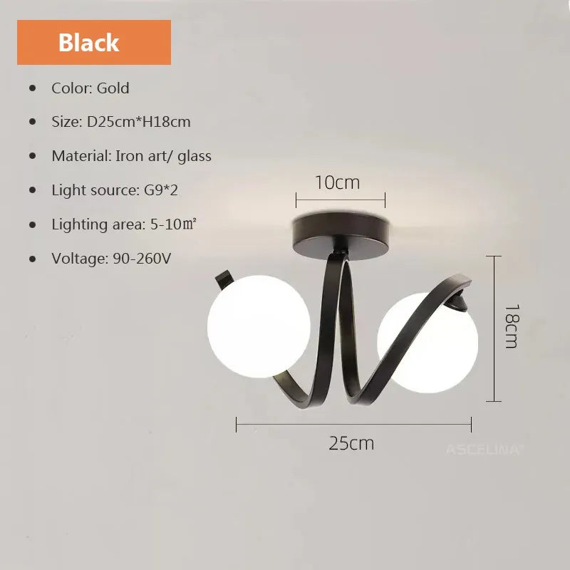 Plafonnier — En verre moderne minimaliste noir or 1/2 têtes éclairage intérieur pour couloir allée balcon entrée vestiaire luminaires
