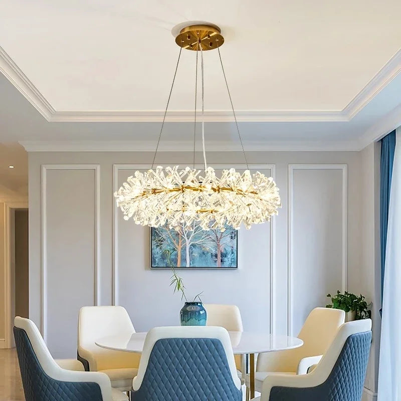 Suspension — En cristal de fleur moderne Suspension lustres LED de luxe pour salon 60 80 100 cm anneaux suspendus suspension