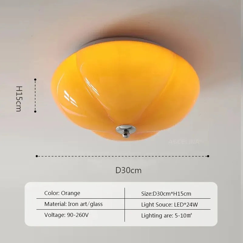 Plafonnier — Rétro LED minimaliste Orange citrouille en verre pour chambre couloir entrée salle d'étude décor à la maison