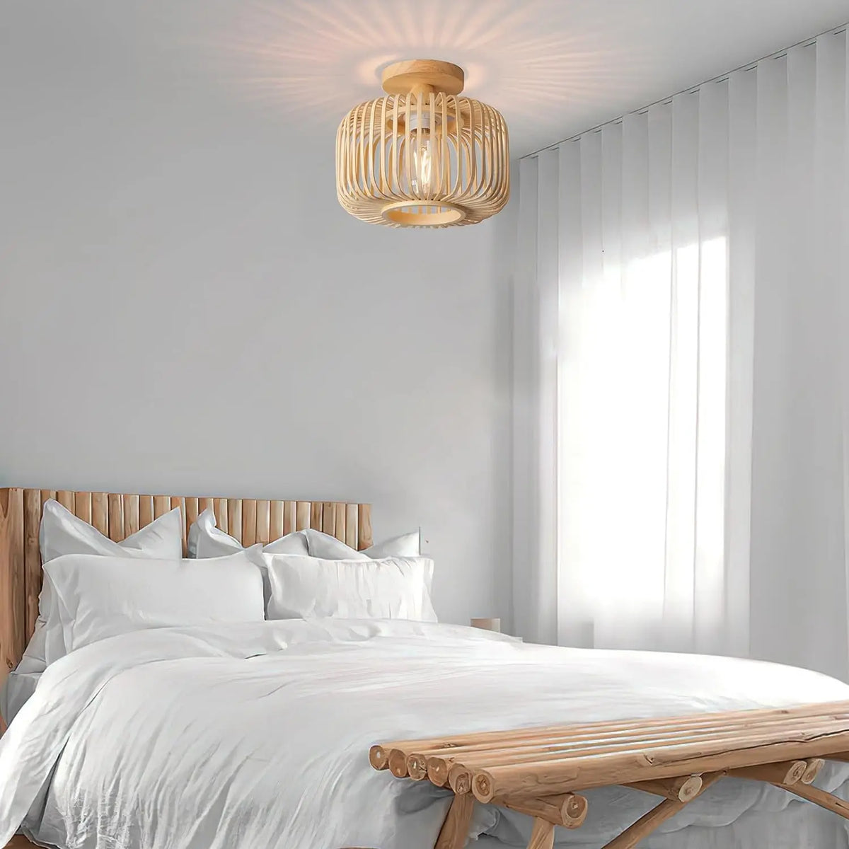 Plafonnier en bambou tricoté à la main pour décoration créative Théa Poème - Matière Végétale & Charme Délicat