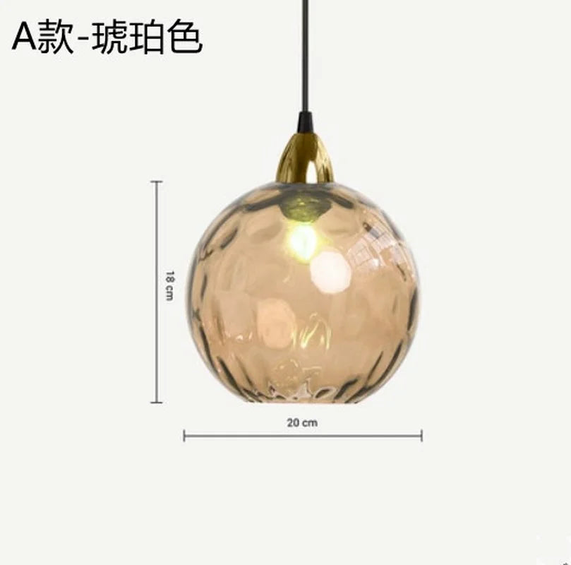 Lustre — Boule de verre coloré nordique lampes suspendues moderne Grain d'eau Restaurant cuisine luminaire suspendu chambre lampe de chevet