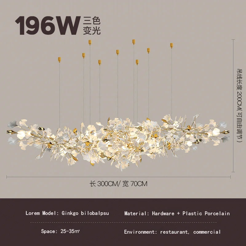 Lustre — Ginkgo feuille cage d'escalier long lustre lumière atmosphérique villa de luxe duplex bâtiment loft hall d'hôtel lampes d'art créatives
