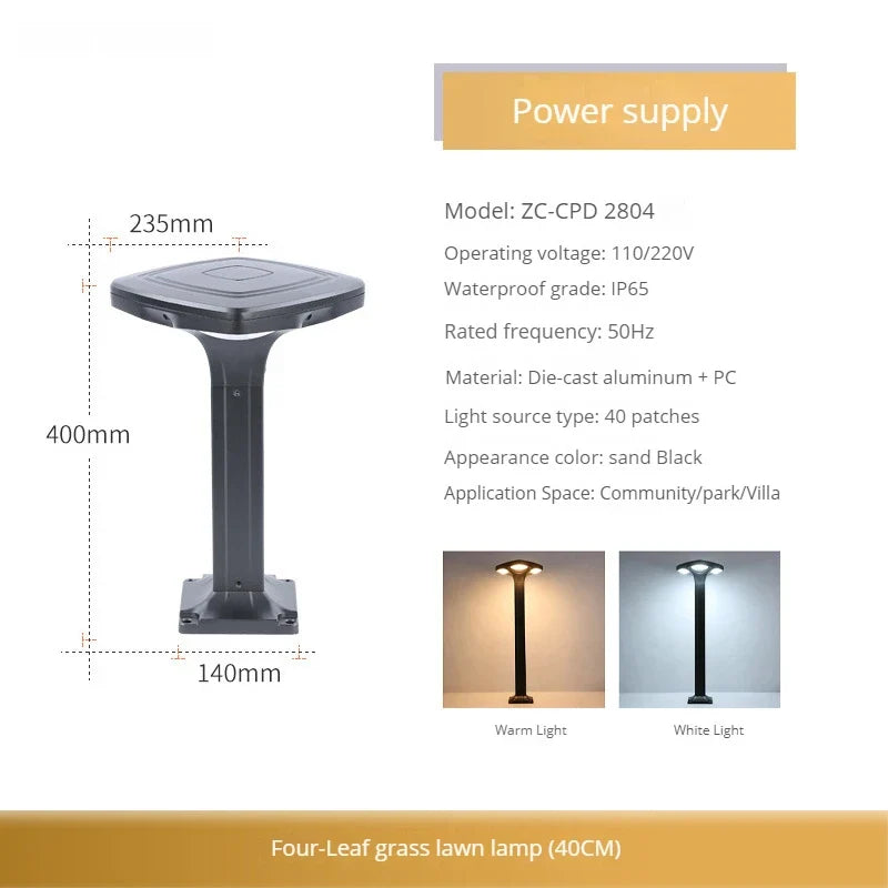 Borne de jardin LED étanche en aluminium, version solaire à silicium monocristallin ou filaire – Aurévia