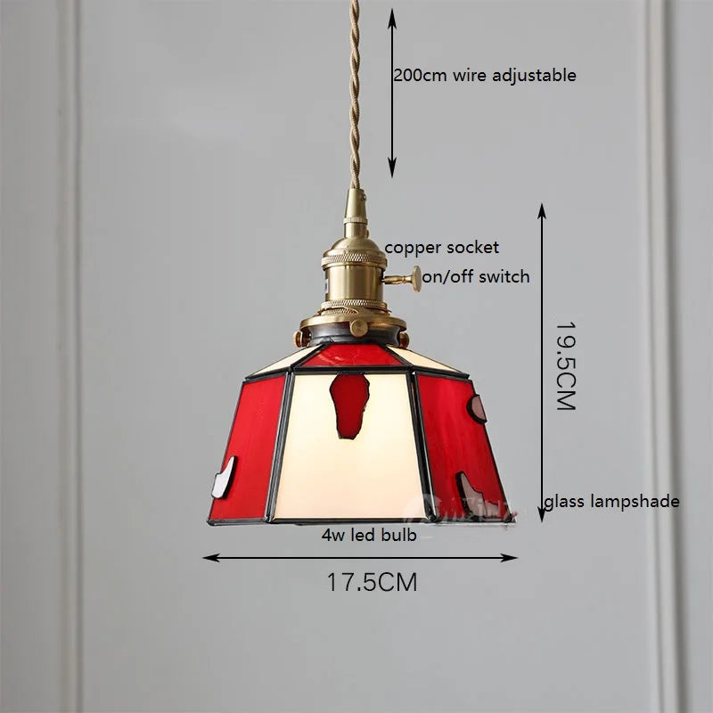 lampe à main vintage nordique avec verre coloré et cuivre