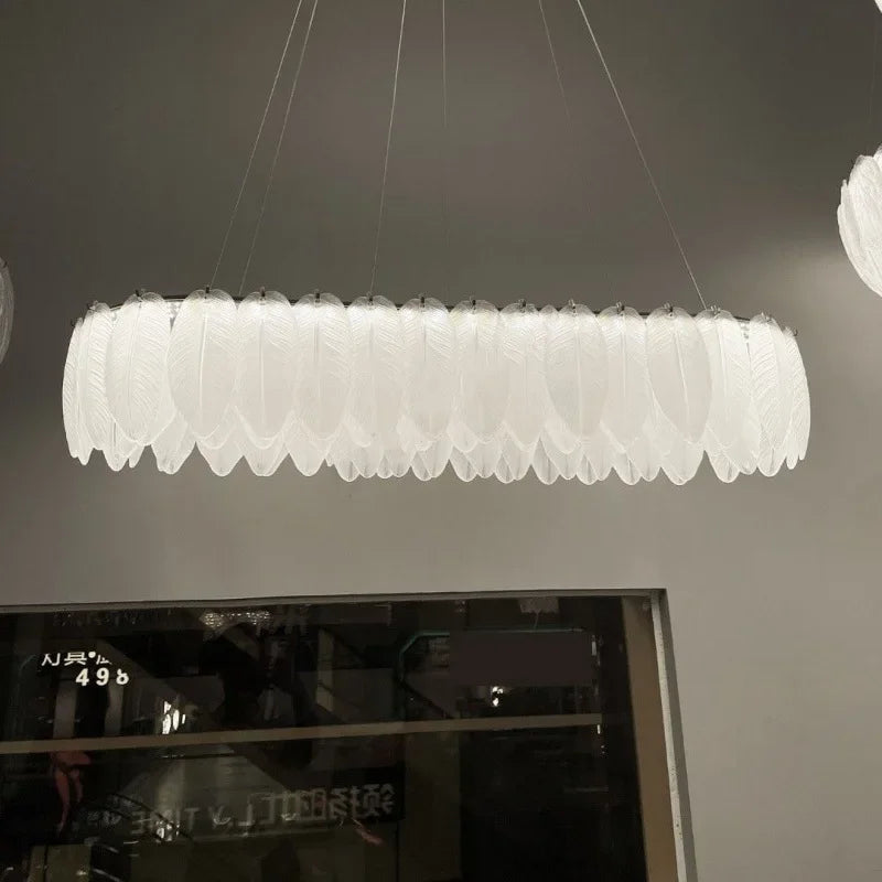 lustre led nordique en verre cristal et plumes décoratif d'intérieur