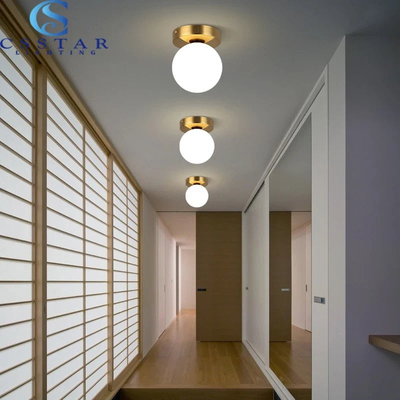 Plafonnier — Nordique Simple moderne rond boule de verre plafonnier salon éclairage couloir plafonnier chambre lampe lumière LED