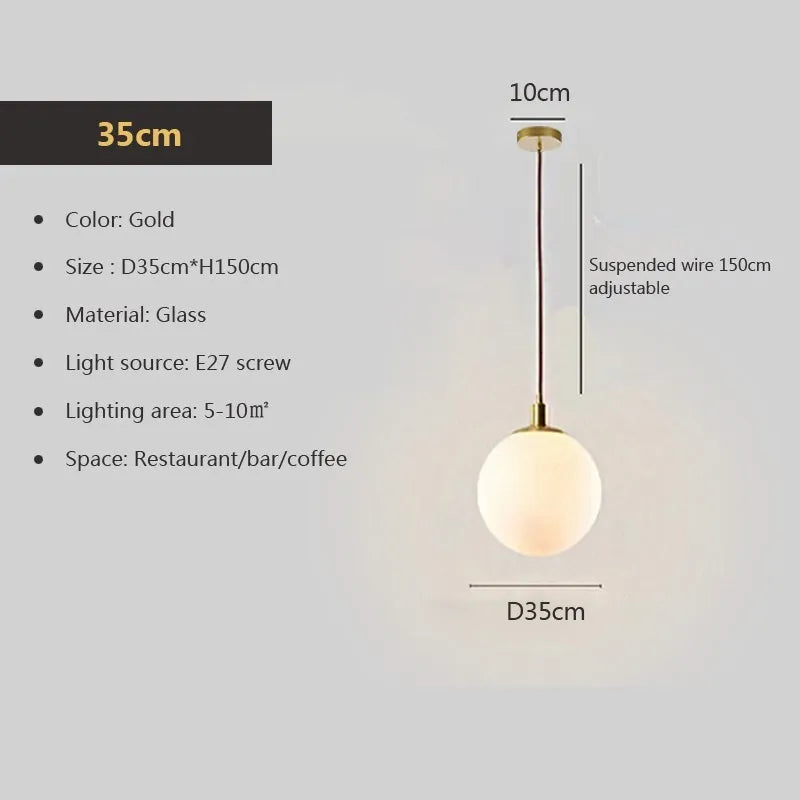Suspension — En verre nordique 8-50 cm boule ronde lampes suspendues pour la maison pour Bar chambre salon café décoration Luminaires Lustre