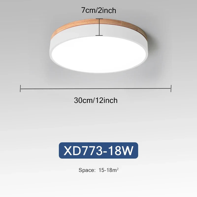 Plafonnier — Rond 7 couleurs nordique LED plafonniers pour salon chambre plafonniers en bois 3 lumières couleur réglable couloir balcon