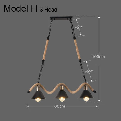 Suspension Industrielle Sacha Rivage en Corde — H 3 Tête / 85V-265V