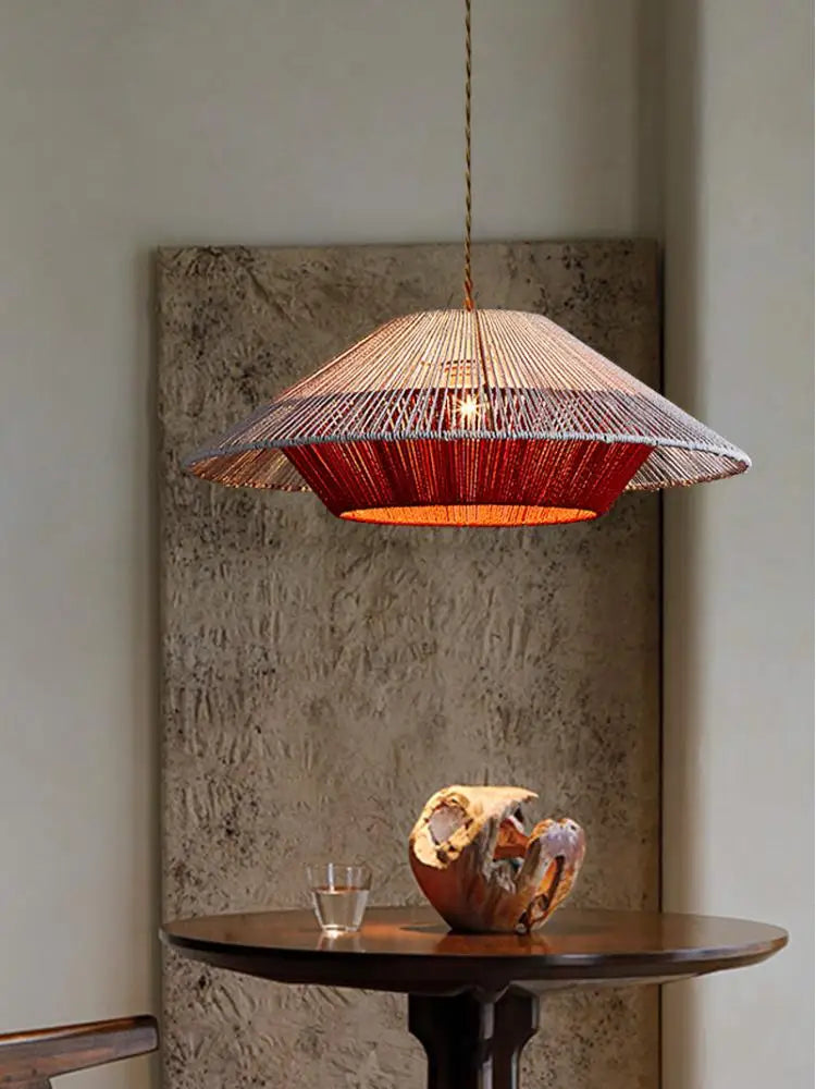 Lustre — LED vintage en corde et rotin tissé pour décoration intérieure