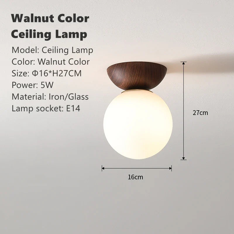 Abat-jour — LED rond en verre avec abat jour en bois