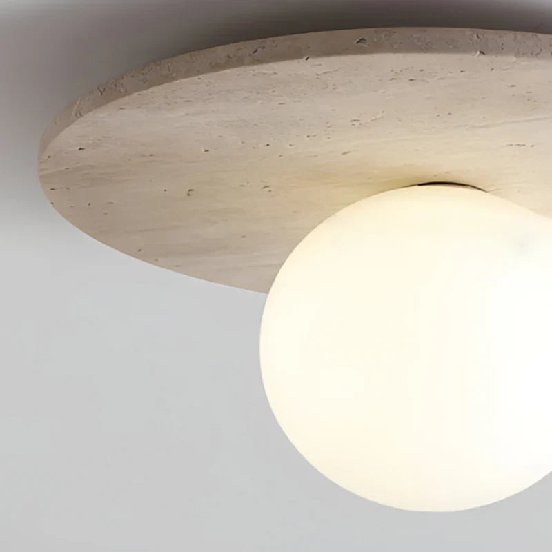 Plafonnier — Rond en marbre avec ampoule en verre blanc naturel