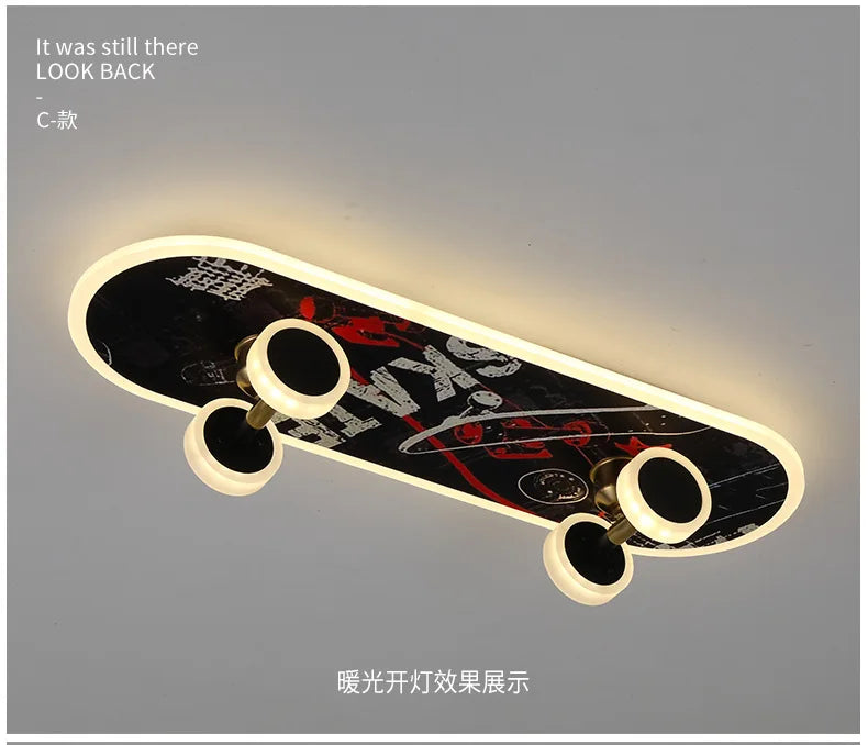 Plafonnier skateboard à intensité variable pour chambre enfant Elvire Arpège en Métal - Caractère & Élégance dans le Décor