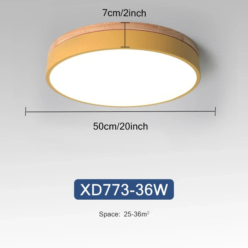 Plafonnier — Rond 7 couleurs nordique LED plafonniers pour salon chambre plafonniers en bois 3 lumières couleur réglable couloir balcon