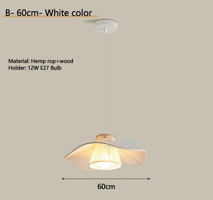 Lustre Wabi-sabi Joséphine Brume en Corde de Chanvre — B Blanc 60cm / 3 Température de couleur