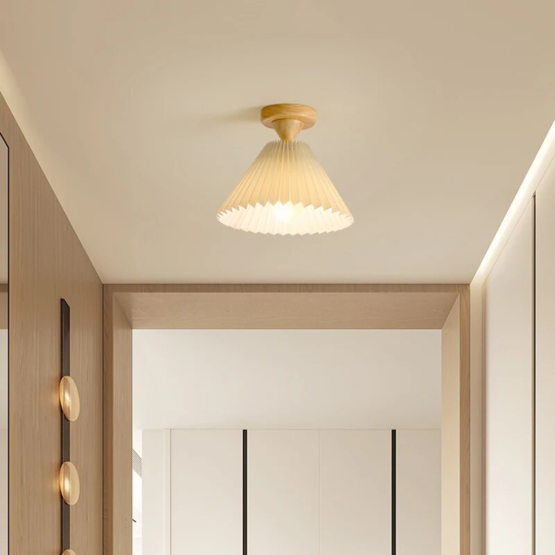 Plafonnier — Moderne LED bois tissu plissé