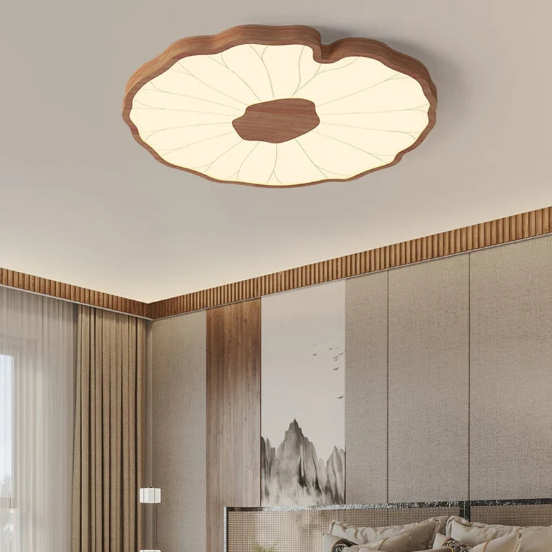 Plafonnier — Moderne design feuille lotus en bois avec lumière LED