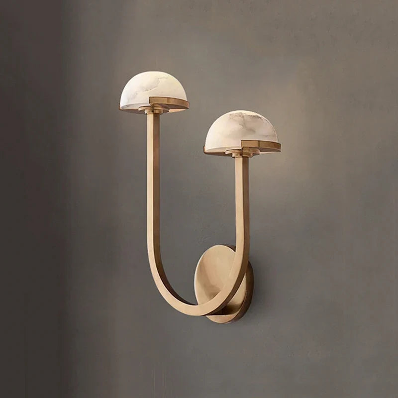 Applique murale — Style Américain Vintage Double Demi Boule Couloir Escalier Lampe Noir Cuivre LED Chambre Salon Marbre Décoratif Applique Murale